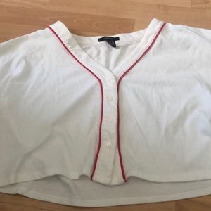 Forever 21 White and Red Cropped Baseball Tee